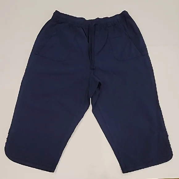 Erika Drawstring Elastic Waist Capris Blue Medium - Picture 2 of 11